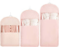 Space Saving Hanging Garment Bag with Self Compression Zipper，Dust Cover Clothes Bags for Down Coat,Dress,Suit，Closet Storage Organizer for Home Travel Use(Pink, M+L+XL)