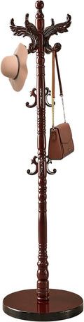 Wooden Coat Rack Stand, Natural Birch Wood Coat Rack Freestanding with Triangular Base, Sturdy Solid Wood Coat Racks with 14 Hooks, Vintage Coat Hall Clothes Tree for Entryway, Office, Corner