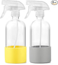 Glass Spray Bottles (2-Pack) with Silicone Sleeve - 16oz Empty Refillable Bottles - Adjustable Nozzle for Hair, Plants, Cleaning & DIY Solutions - Blue & Grey (Grey + yellow)