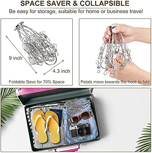 2 Pack Foldable Clip and Drip Hangers, Stainless Steel Clothes Drying Hanger with 20 Clips, Laundry Hanging Drying Rack for Socks, Underwear, Lingerie, Bras, Scarf, Towels, Diapers