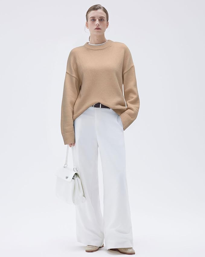 SUUKSESS Women Cashmere Blend Oversized Crew Neck Long Sleeve Pullover Sweaters