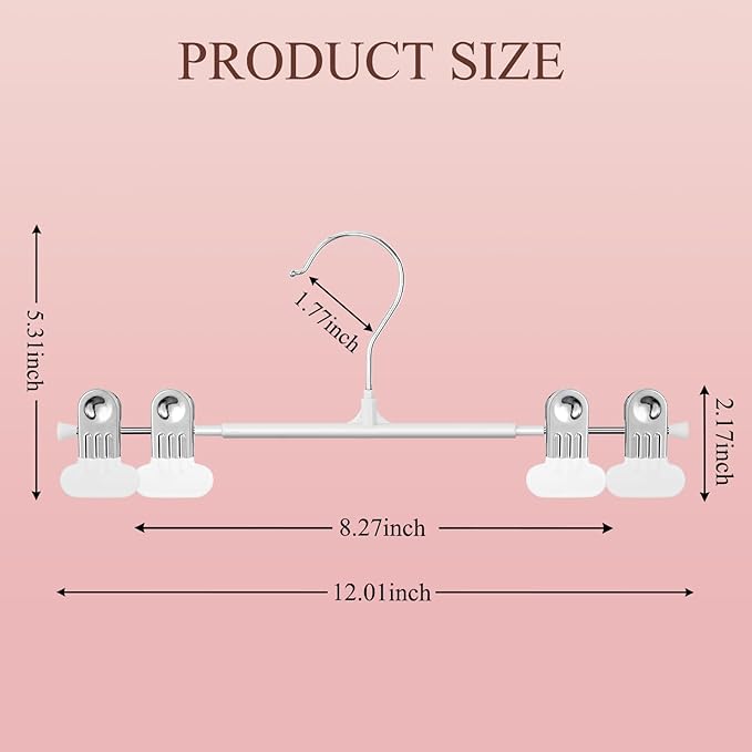 Clothes Pants Hangers with Wide Clips 50 Pack,Non-Slip Adjustable Skirt Hanger for Women,Space-Saving Heavy Duty Men Hangers for Pants,Trousers,Jeans,Shorts 12Inch White