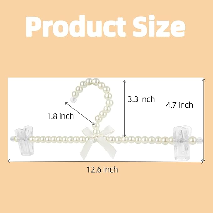 13 inch Pearl Hanger Pants Hangers with Clip,Cute Ribbon Bow Hanger Clip Hangers for Wedding Dress Bride Bridesmaid Lingerie (5, Beige)