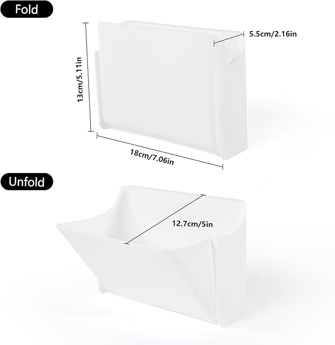Adhesive Laundry Lint Bin (2 Pack Small) Adjustable Lint Collector Holder for Washer/Dryer Wall Mount Trash Bin Caddy Kitchen Bathroom Office Cabinet Door Storage, White