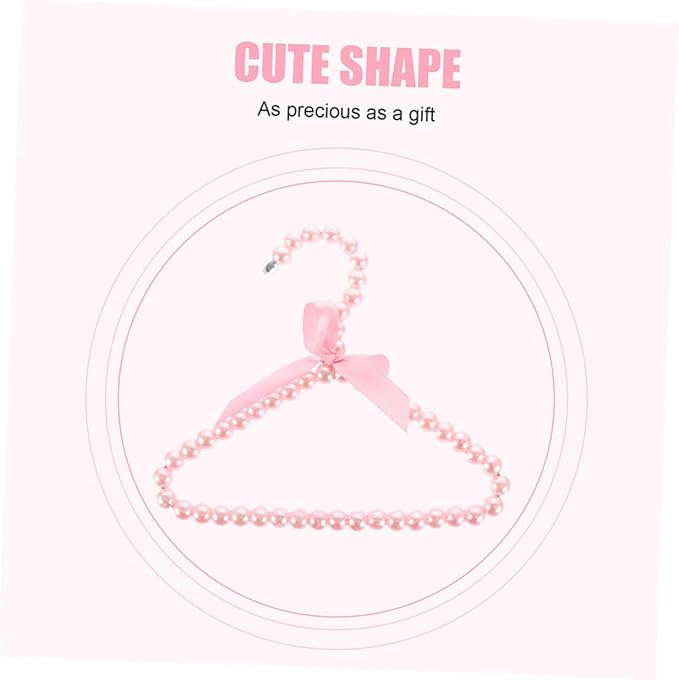5pcs Pink Pearl Beads Small Clothes Hangers Faux Pearl Beaded Garment Hangers with Ribbon Bowknot for Pet Dog Cat Baby Clothing Trousers Jeans Skirts