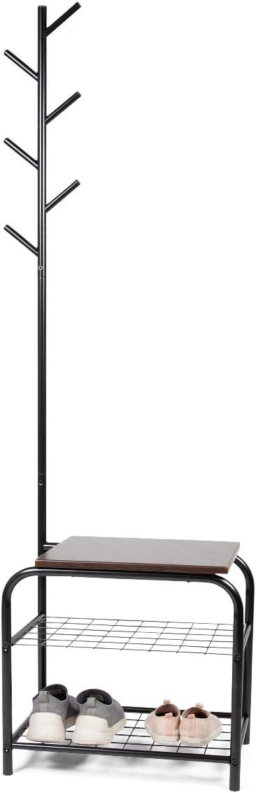 Milliard Coat Rack Hall Tree with Bench (Black)