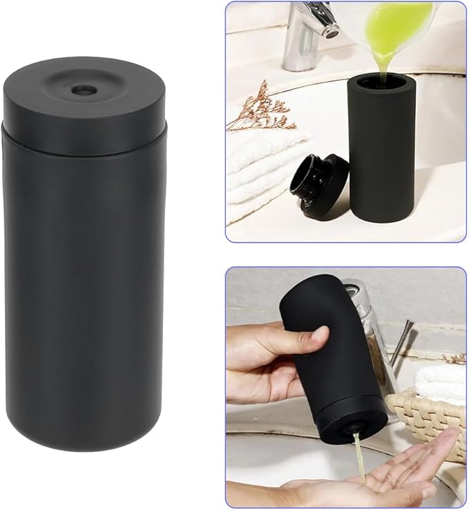 Refillable Dish Washing Liquid Dispenser, Dish Soap Dispenser Silicone Squeeze Bottle Dishwashing Liquid Dispenser Divided Container for Travel Kitchen Bathroom Essential Oil Lotion Shampoo(Black)