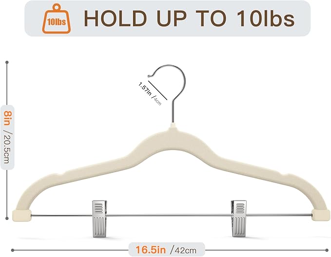 Flottian 36 Pack Beige Velvet Pants Hanger,Velvet Hangers with Clips Adjustable,Space-Saving Slim Flocked Hanger,Heavy Duty Non Slip Hangers for Skirts,Coats,Pants,Dress