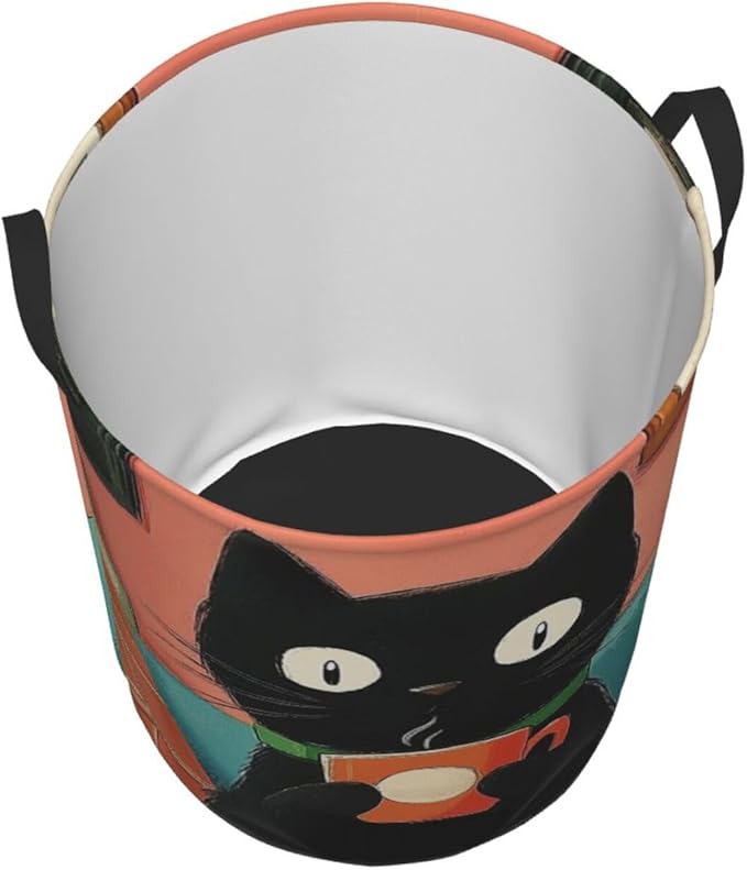 Cute Black Cat Print Laundry Basket For Storage Bins Gift Baskets Bedroom Clothes Hamper