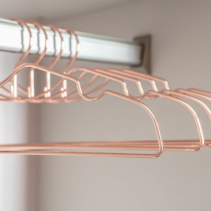 Metal Clothes Hanger, Ultra Slim & Short Neck Hanger,Space Saving Durable Non-Slip Felt Hangers, Closet Organizer (Rosy Gold)