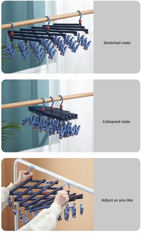 Clothes Drying Hanger, Underwear Hanger Foldable Clip Hangers Clothes Drying Rack Plastic Laundry Clip Drip Drying Hanger for Socks Bras (29 Clips)