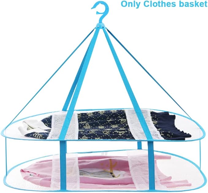2 Tier Folded Mesh Clothes Hanging Dryer Sweater Drying Rack,Windproof Laundry Drying Rack,Foldable Hanging Mesh Dryer for Underwear Lingerie Sweater Outdoor, Indoor(blue,size:30.7x24x23.6inch)