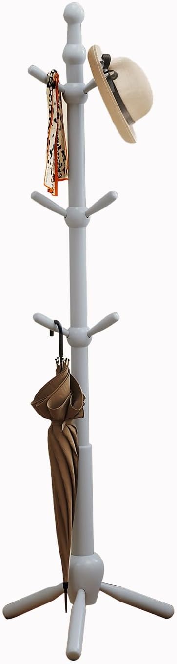 Solid Wood Coat Rack Stand, Vintage Heavy Duty Coat Hanger Stand with 9 Hooks, 3 Adjustable Size Sturdy Coat Tree for Living Room, Entryway, Office, Hallway, Grey