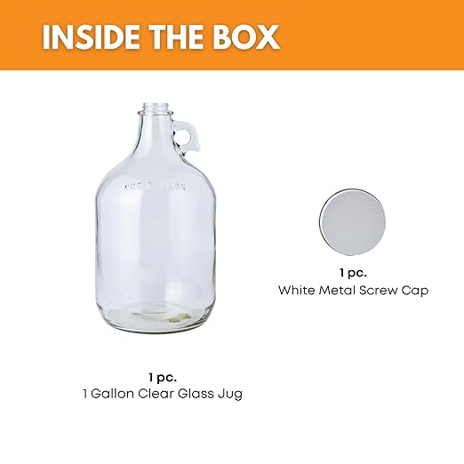 FastRack Glass Water Bottle Includes 38 mm Metal Screw Cap, 1 gallon Capacity, Clear (MN-TF9E-S1RA)