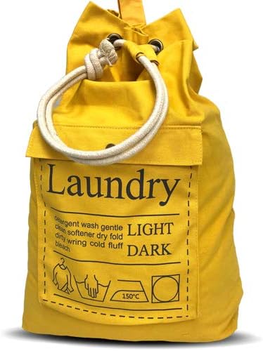 Teeo - Laundry Bag - Dorm Room Essentials - Travel Laundry Bags - College Essentials - Backpack Large Spacious 25”X20” Drawstring 100% Sturdy Cotton Canvas, Hamper Storage Organizer (Yellow)