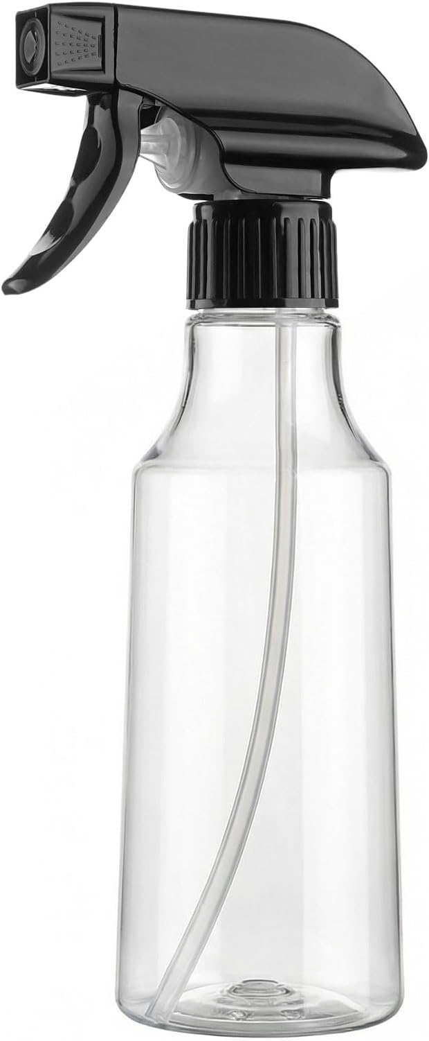 Spray Bottles 12oz/350ml Empty Spray Bottle for Hair Plastic Mist/Stream Spraying Heavy Duty Spray Bottles for Cleaning Solutions, Plants 2 Pack (BlackClear)