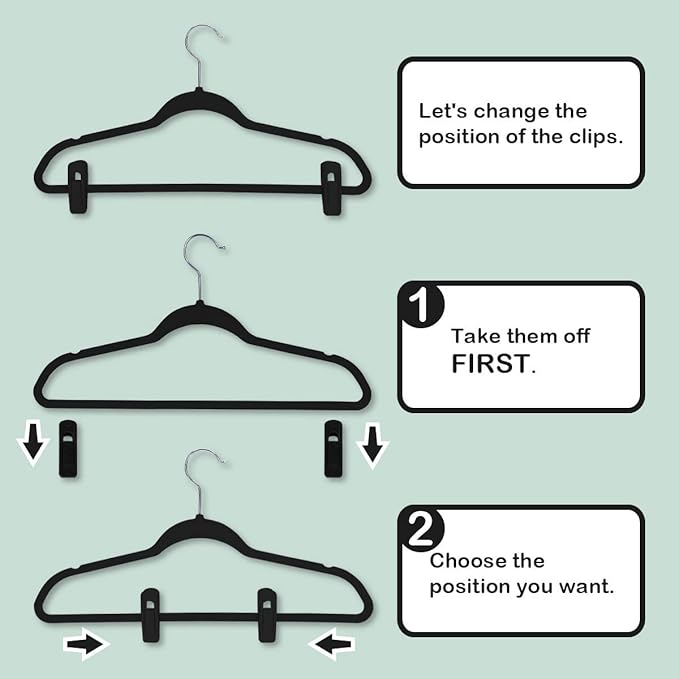 Trgowaul Velvet Hangers Clips, Pants Hangers Velvet Clips, Strong Finger Clips Perfect for Thin Velvet Hangers (40pc, Black)