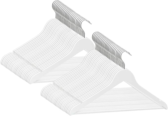 vidaXL White Hardwood Clothes Hanger Set - 50 pcs Non-Slip Rotatable Hangers with Trouser Bar and Side Notches - Durable Closet Organizer for Coat, Dress, Suit, Trouser