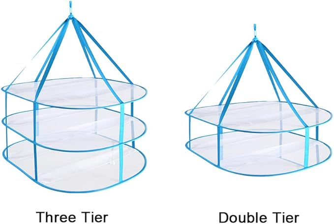 2-3 Tier Folded Mesh Clothes Drying Rack, Stackable Sweater Drying Rack, Portable Hanging Laundry Racks with Fixing Band for T-Shirt, Swimsuit, Underwear(Color:2 Tier)