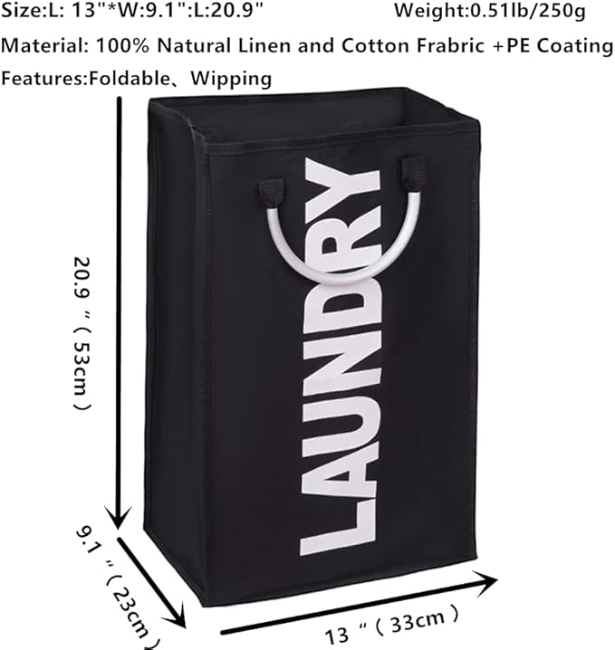 2-Pack Laundry Basket, Durable Handles for Easy Carry, Collapsible Cloth Baskets, Hampers for College Dorms, Foldable Fabric Hamper Bags, Black