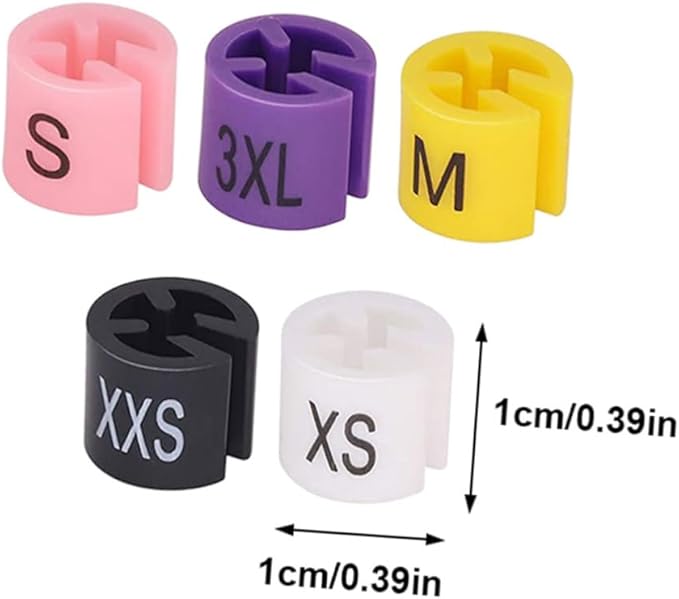 iplusmile Plastic Hanger Size Markers: 180pcs Clothes Garment Markers Assortment Kit, XXS - 4XL Color-Coding Clothing Coded Size Clips Round Small Sizes Tags for Wire Hangers