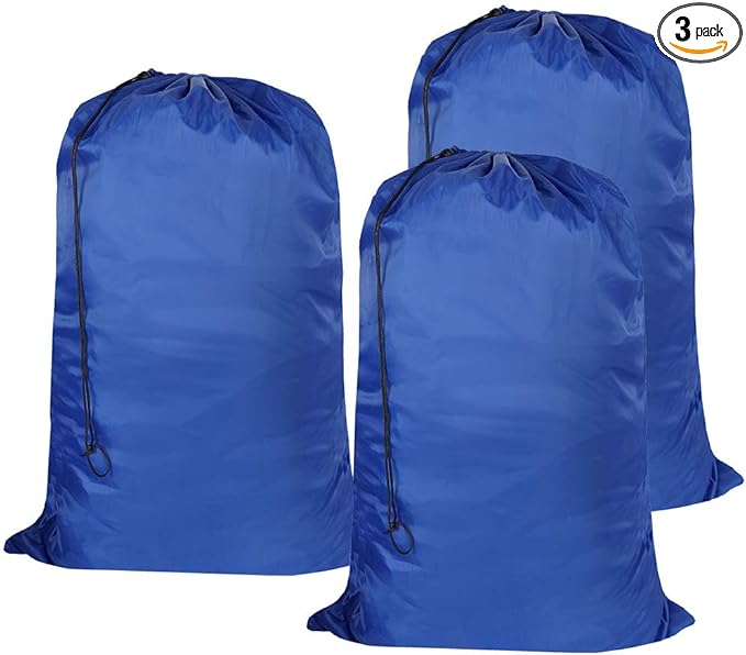Washable Travel Laundry Bag with Drawstring (3 Pack), Large Dirty Clothes Bag Fit a Laundry Basket or Clothes Hamper, Enough to Hold 4 Loads of Laundry,26x39 inches RoyalBlue 3