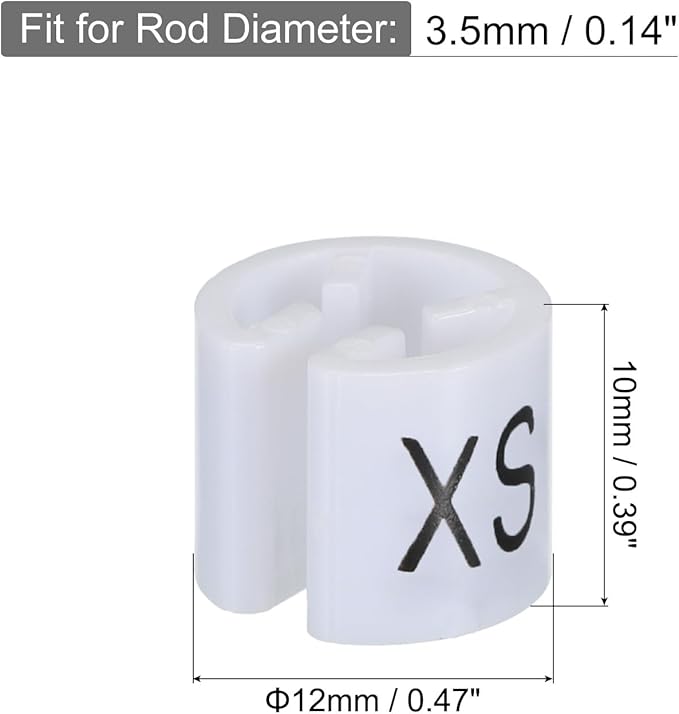 MECCANIXITY Clothes Hanger Marker XXS/XS/S/M/L/XL/2XL/3XL Size Tag White Fit 3.5mm Rod for Garment Clothing Color Coding, Pack of 160