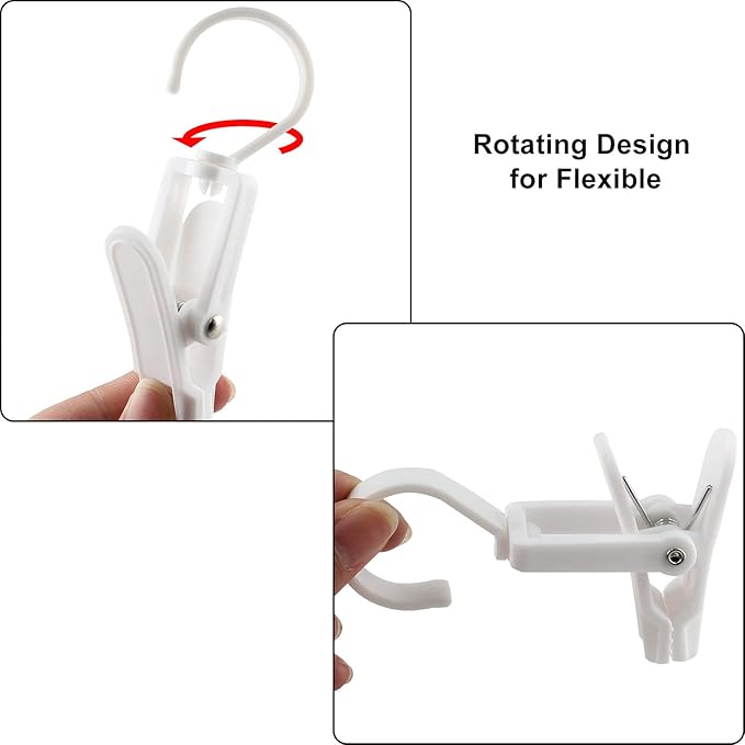 20 PCS Laundry Hooks Clip, Plastic Clothes Pins, Super Strong Hanger Clips, Swivel Hooks Clip for Clothing Store Home Office & Workshop, White