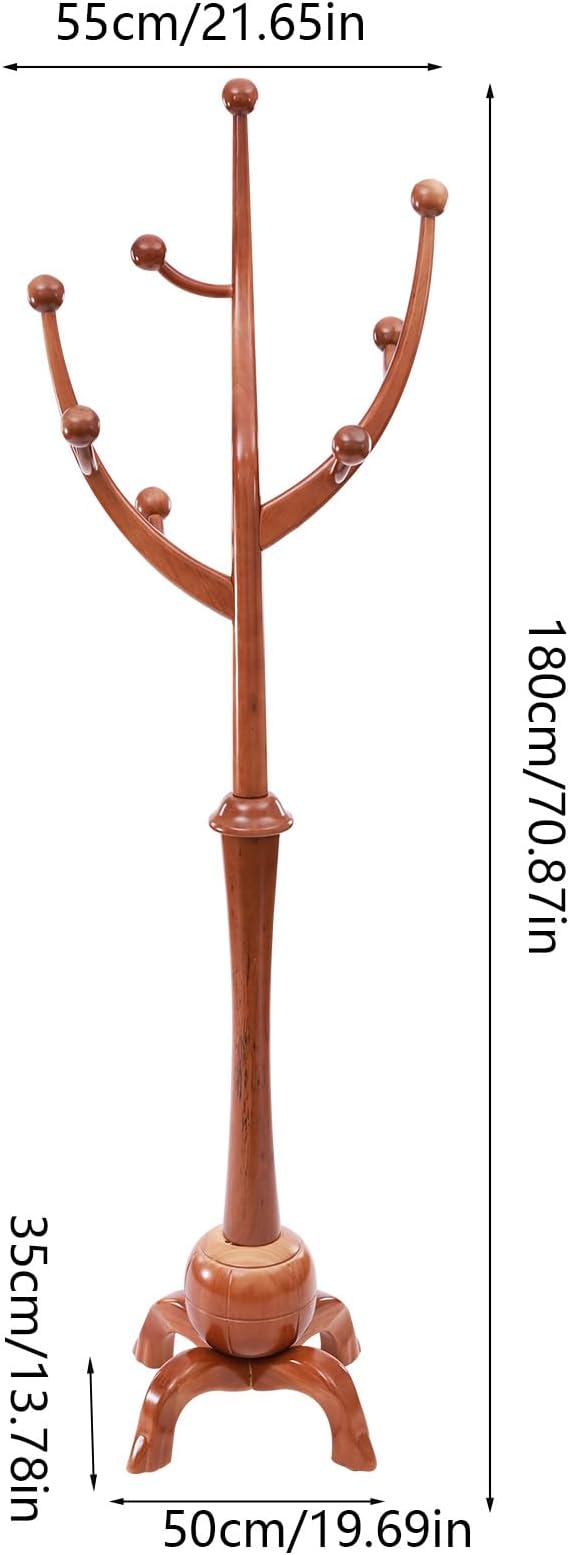 Coat Tree Freestanding Wood Tree Rack, Heavy Duty Creative Design Tree Branch-look Coat Rack Stand with 8 Hooks and Stable Sphere Base for Entryway, Hallway, Bedroom-Load 110lbs (Teak)