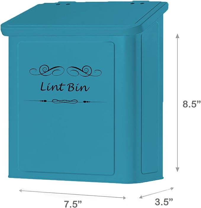 ELITAPRO Lint Holder Bin for Laundry Room - Farmhouse Magnetic Lint Bin with Lid - Wall Mounted Laundry Trash Can for Dryer, Washer - Laundry Room Organization and Storage - Hanging Lint Box (Teal)
