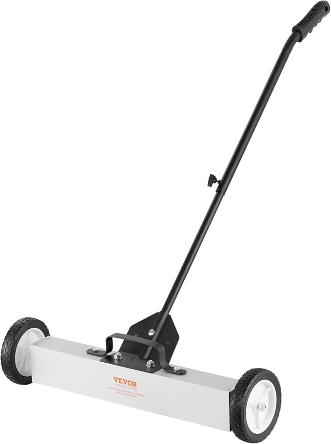 VEVOR Rolling Magnetic Sweeper with Wheels, 50Lbs 24-inch Large Magnet Pickup Lawn Sweeper with Telescoping Handle, Push-Type Magnetic Pick Up Sweeper, Easy Cleanup of Workshop Yard Garage