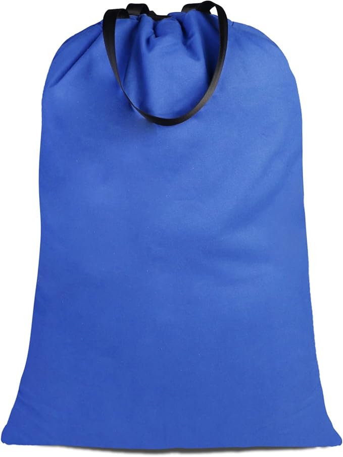 Sanlykate Large Canvas Cotton Laundry Bag with Drawstring & Handles, Heavy Duty Durable Dirty Clothes Organizer, Tear Resistant Hamper Liner Storage Bag, Travel Sack, 25.5 x 34inch - Royal Blue