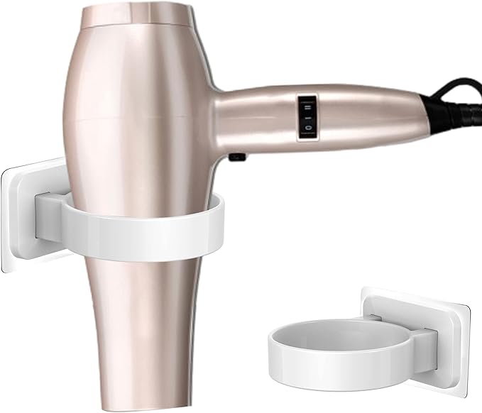Fysupotsu Hair Dryer Holder Wall Mount,Self Adhesive Hair Tool Organizer Storage,Bathroom Hair Accessories Organizer,Blow Dryer Holder No Drilling (Full White)