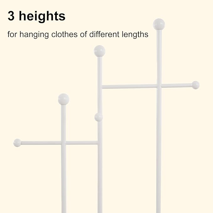 Freestanding Coat Rack with Marble Base Heavy Duty Clothes Rack Metal Coat Tree Stand Hat Rack for Corner Bedroom Entryway Living Room Hotel 19.69 x 11.02 x 68.9 Inches (White)