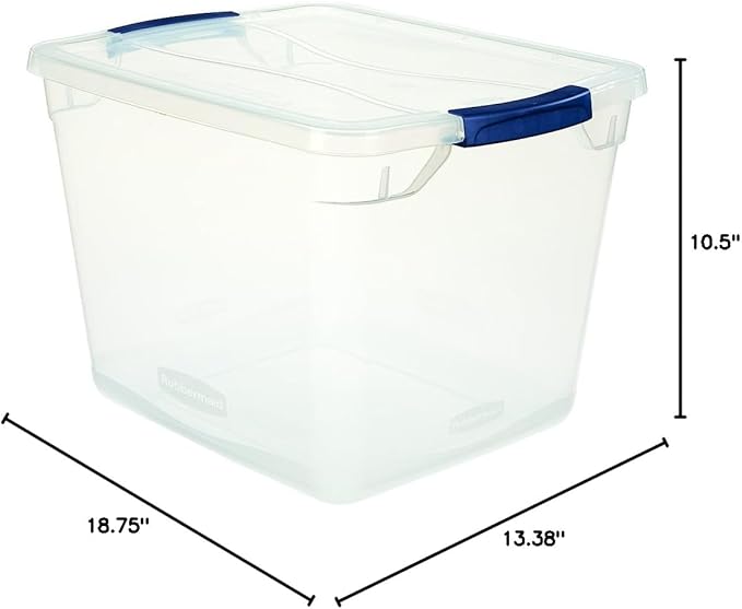 Rubbermaid Clever Store Latching Storage Tote Container, Clear, 30-Qt (FG3Q2500CLMCB)
