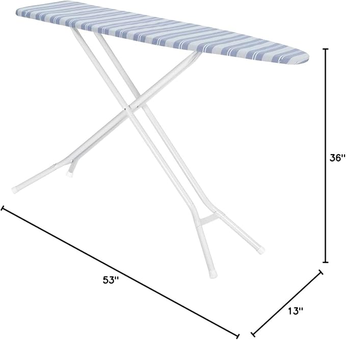 Full Size Ironing Board Made in USA – Blue Stripe by Seymour Home Products 4 Heavy-Duty Steel Legs Perforated Top for Steam Includes Cover & Pad Sturdy, Foldable Iron Board for Home & Laundry
