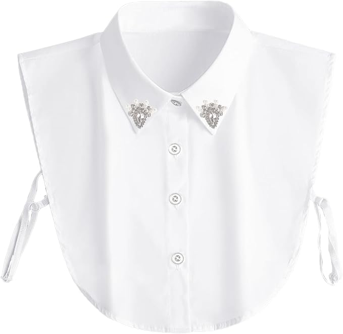 Handcrafted Faux Diamond and Pearl Fake Collar Shirts Versatile Dickey Collar Half Shirt Collar for Women