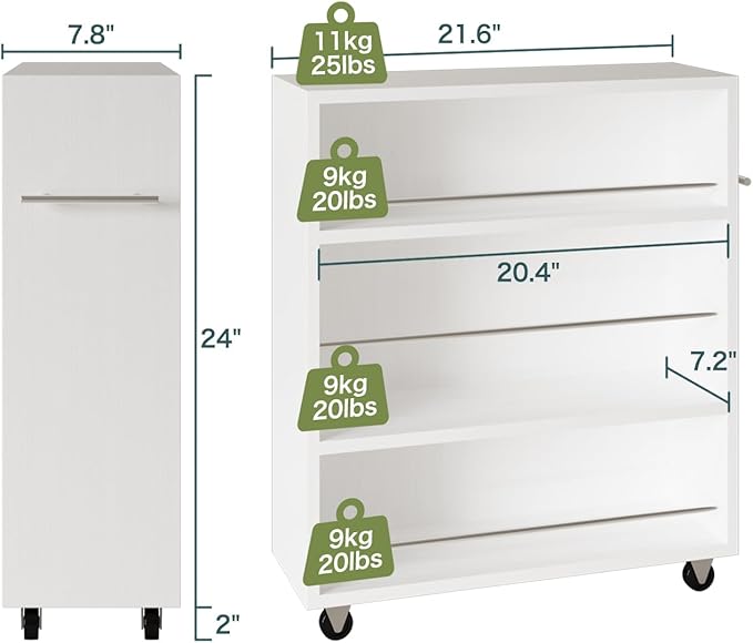 ALBAD Slim Rolling Cart,4-Tier Storage Cart with Wheels,7.9”W Slim Storage Cart with Handle for Kitchen Laundry Narrow Places Bathroom Dining Room Small Spaces