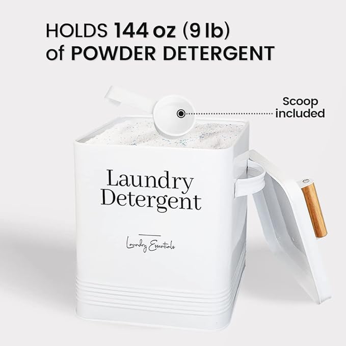 Simplation Laundry Detergent Container, Modern Farmhouse Storage Box for Laundry Room Decor and Accessories (White, 11 x 7 x 6 inches, 144 oz)