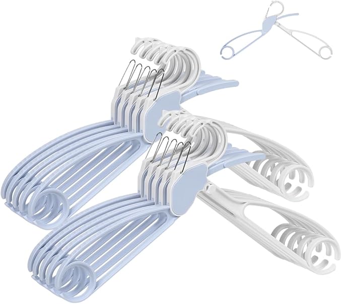 Quick-Release Clothes Hangers for Sweaters & T-Shirts - Neckline Protection, No Stretch, No Shoulder Bumps, Space-Saving Stackable Design [Light Blue, Pack of 10]
