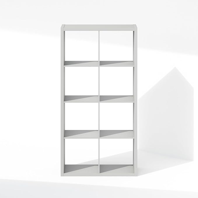 Furinno Simple Cube Storage Organizer, 8-Cube Display Shelf, Open Back Shelving Unit, Storage Shelves, Extra Thick Frame, for Organization and Storage, Living Room, Home Office, Light Grey