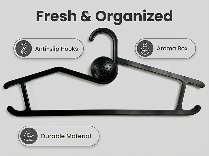 20 Pack Aromatherapy Plastic Hangers, Hanger Organizer with Detachable Scent Box, Non-Slip Space Saving Slim Design for Closet, Durable Clothes Hangers (Black)