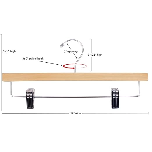 NAHANCO 14” Flat Wooden Skirt/Pant Hanger with Chrome Hardware, Black (Pack of 10)
