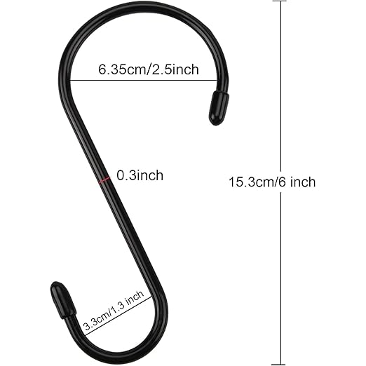 Nisoger 12 Pack 6 Inch Heavy Duty S Hooks, Black Vinyl Coated Non Slip Rust Resistant S Hooks for Hanging Plants, Closet, Kitchen, Garden Tools