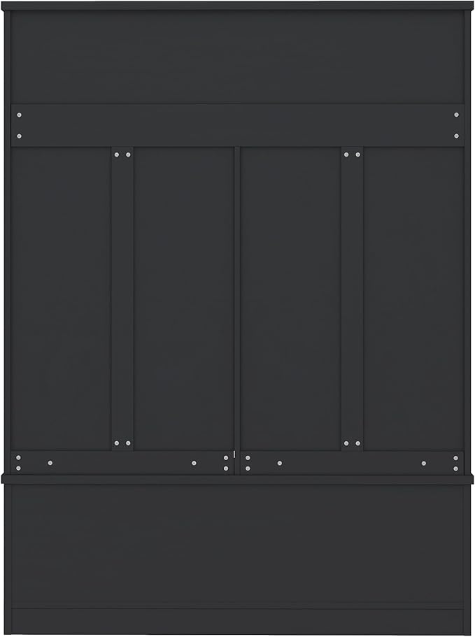 60 inch Hall Tree with Bench and Shoe Storage, Shelf, Wood Hall Tree with 6 Hooks/Mudroom Bench with Storage and Hooks, Hall Trees for Entryway, Hallway, Living Room, Black