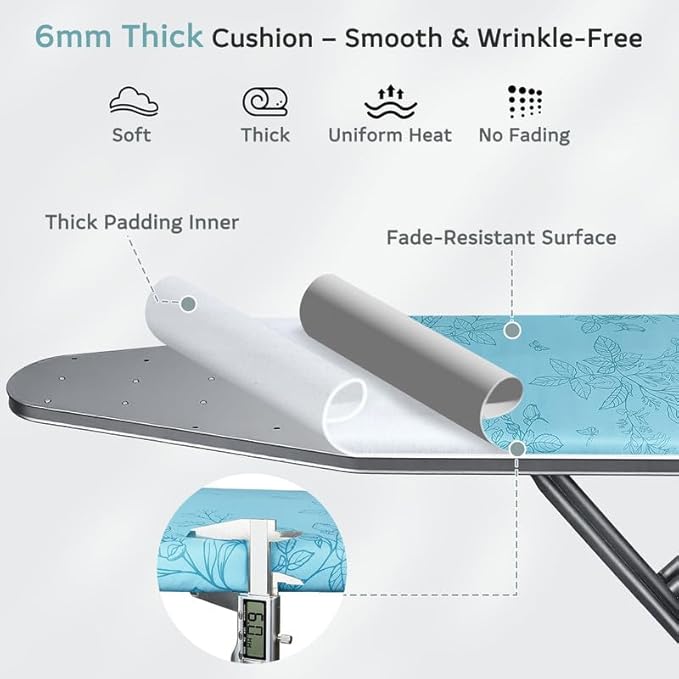 FIOBEE Ironing Board Cover and Pad Extra Thick Iron Board Pad with Heat-Resistant Mesh Padded Iron Board Covers Adjustable Buckle & Elastic Edges for 15x54 Standard Size Ironing Board, Teal Green
