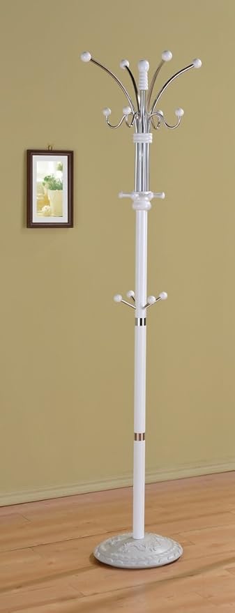 EHP Six Foot Wood and Chrome Coat Rack White Finish