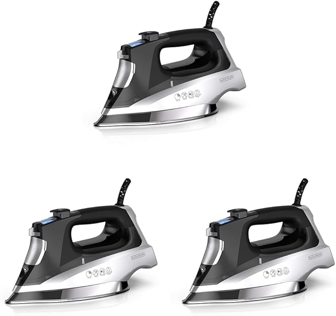 BLACK+DECKER Allure Digital Professional Steam Iron,D3060,30% More Steam,Percison Tip,Stianless Steel Soleplate,Vertical-Steam Fuction,(Pack of 3)