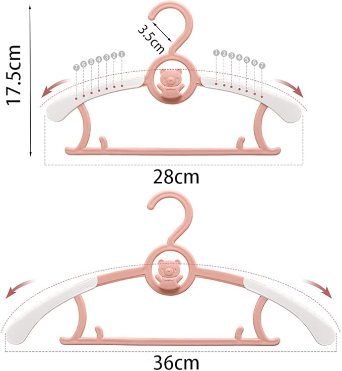 HGYZE Baby Hangers for Closet, Non-Slip 11"-14" Adjustable Infant Clothes Hanger for Nursery, 0-18yrs Plastic Kid Hanger Clothing Organizer, Children Pink Plastic Rack for Newborn Toddler Coat, 20pcs