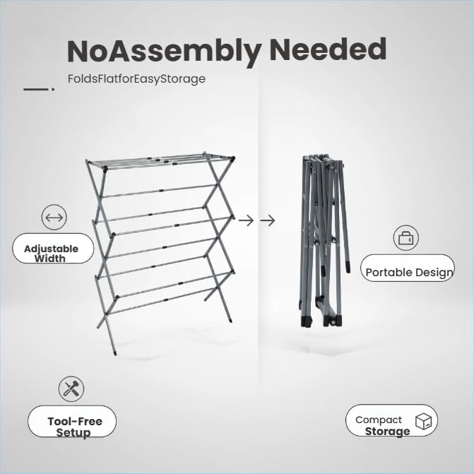 Drying Racks 3 Tier Expandable Clothes Airer Collapsible Clothes Drying Rack, Space-Saving Laundry, Hanging Clothes Indoors & Outdoors, Lightweight, Compact, Folds Away for Convenient Storage